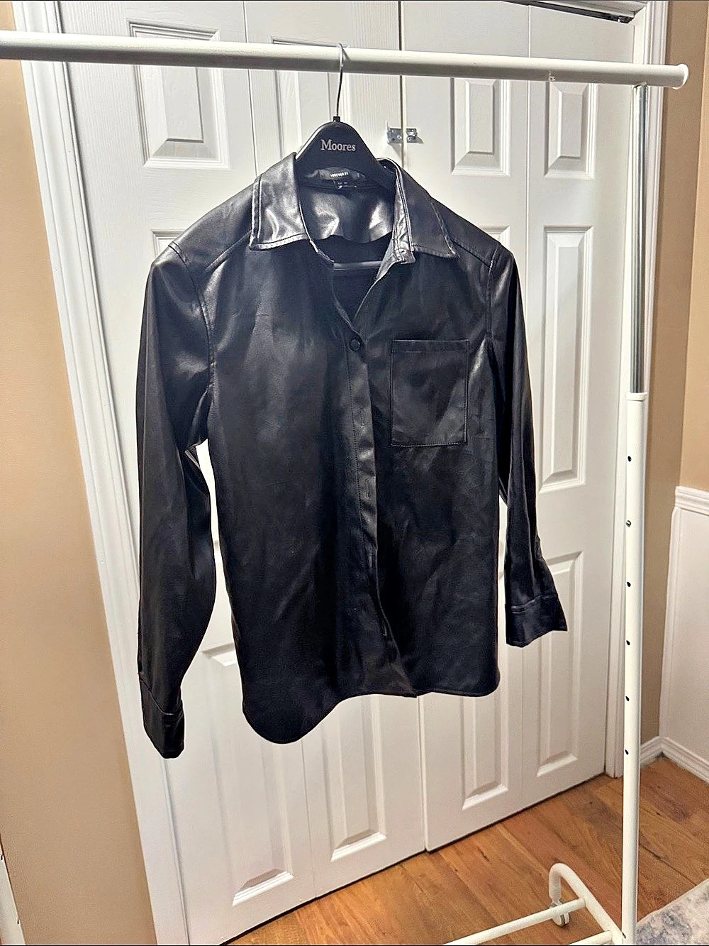 Forever 21 Faux Leather Button-Up Shirt Black Medium